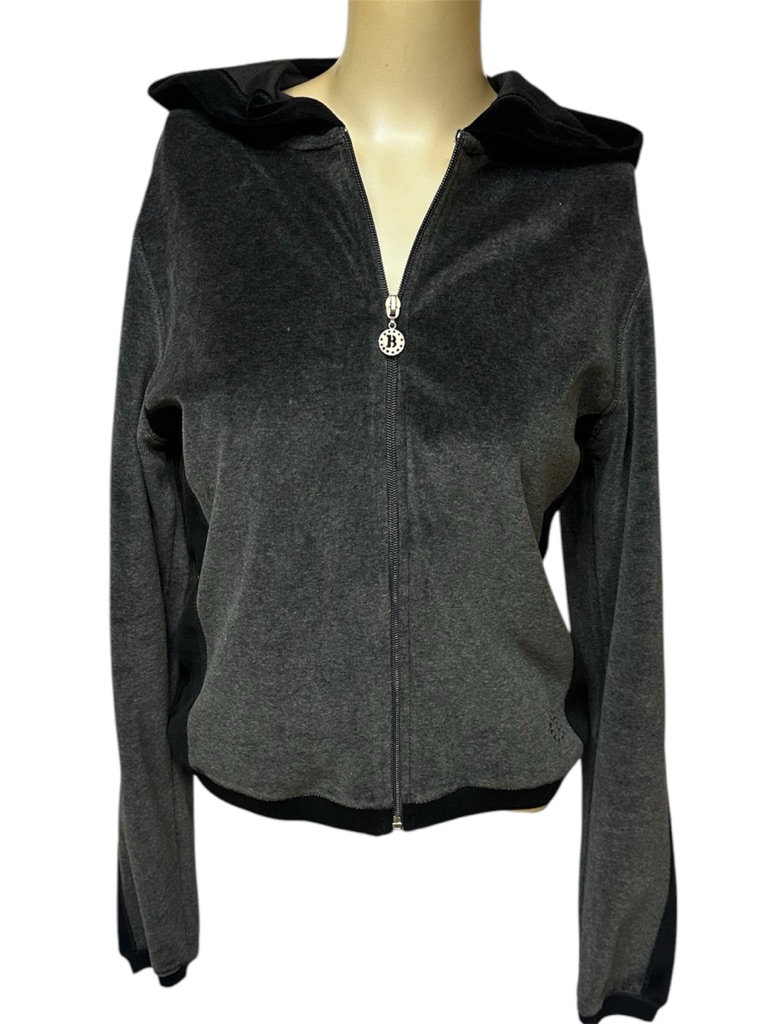Bella Dahl Bd Sweats Grey/Black Velour Full Zip Hoodie Jacket Large